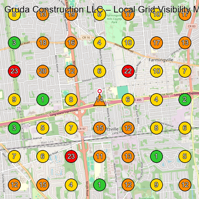 Gruda Construction LLC Construction Company GeoGrid ranking map for None